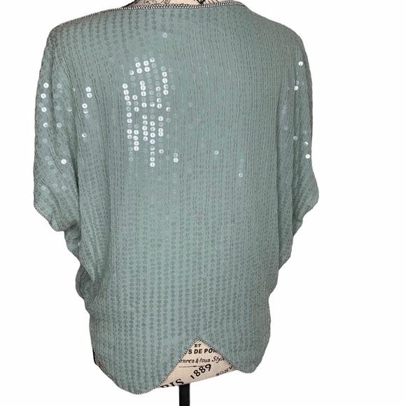 VTG Top Shop Flapper Great Gatsby Teal Blue Beaded Sequin Short Sleeve Tunic 2 - Picture 2 of 16